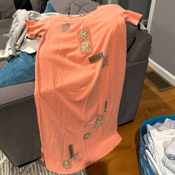 Focus Dresses & Skirts - Peach Maxi Dress with Embroidered Accents